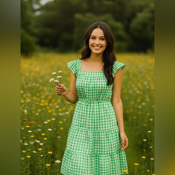 Draper James Green Gingham Midi Dress - Picture 9 of 16